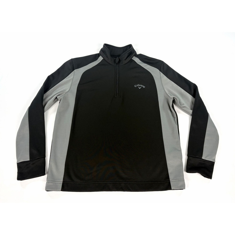 Callaway Men's L 1/2 Zip Golf Pullover Jacket Black Gray Colorblock Long Sleeve